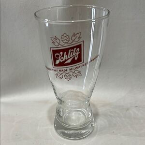 Schlitz Beer Glass with Red Logo 12 Oz 6 1/2 In Tall 3 In Round Milwaukee Famous
